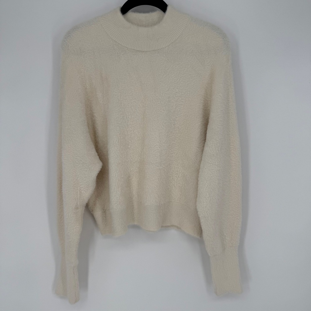 BAILEY 44 IVORY CREAM SOFT MOCK NECK SWEATER GOLD FAUX BUTTON CUFF LARGE